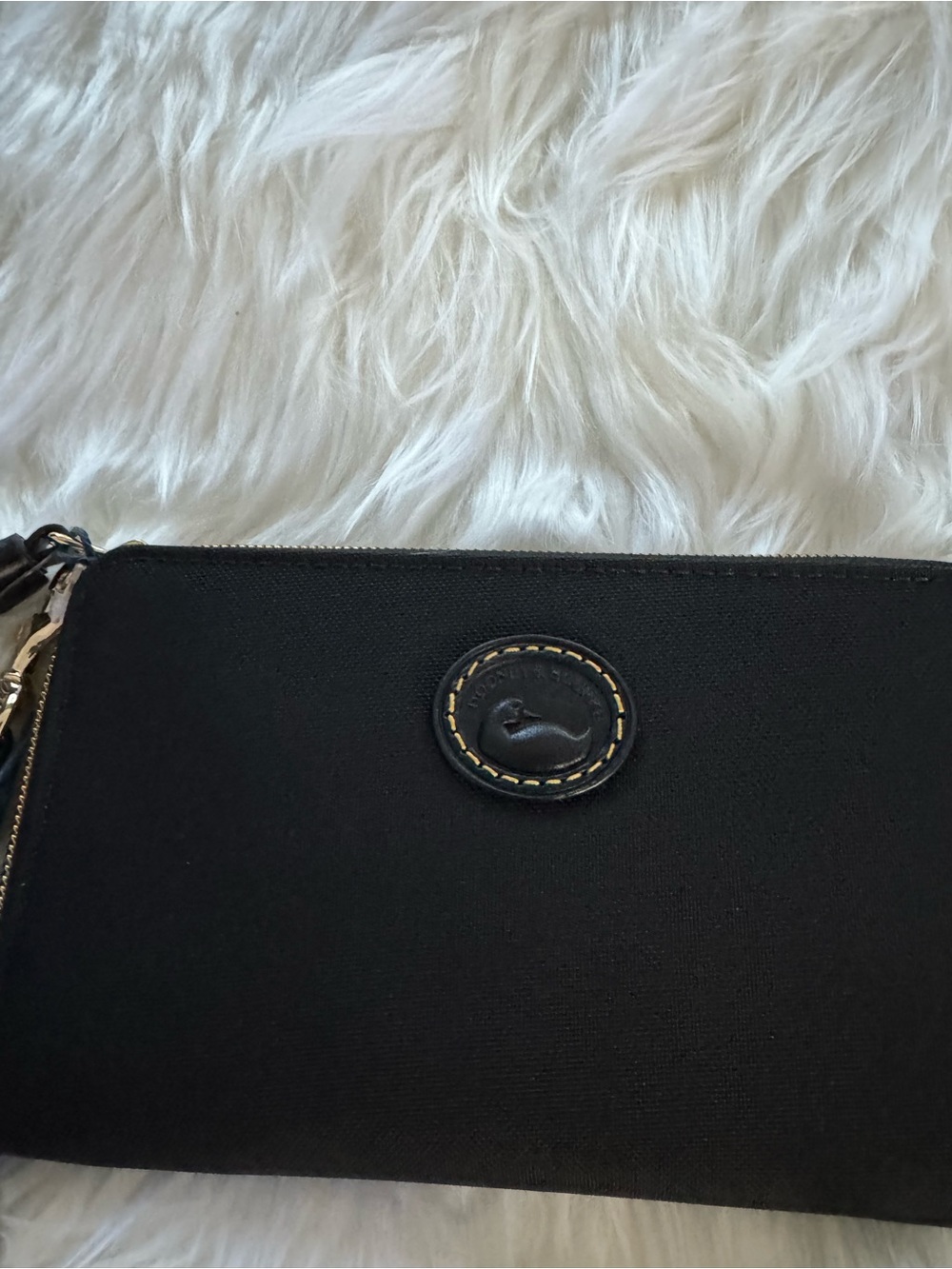 Dooney & Bourke Nylon Zip Around Wristlet Wallet in black with gold-tone zipper - Picture 2 of 4